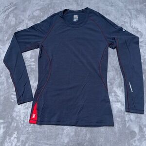 Icebreaker GT 200 Technical Base Layer Mens M Navy Merino Wool Shirt Thumb Hole